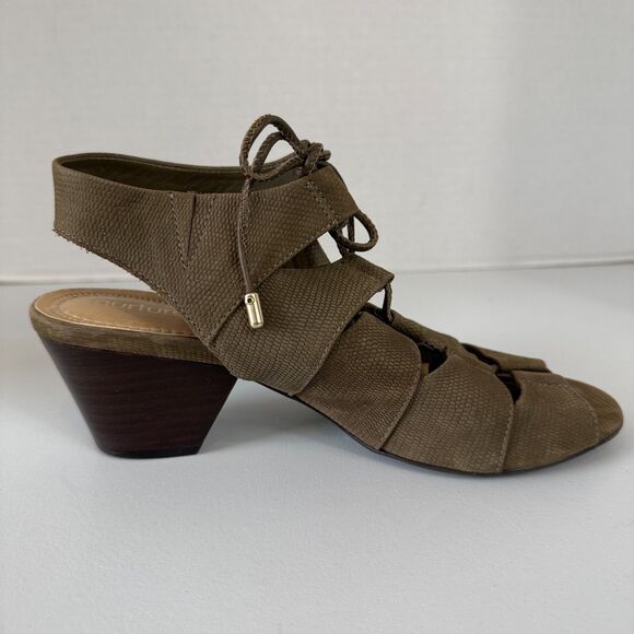 Nurture Bellamey Lace Up Sandals Textured Green Leather Block Heel Women's 6.5 - Picture 6 of 10